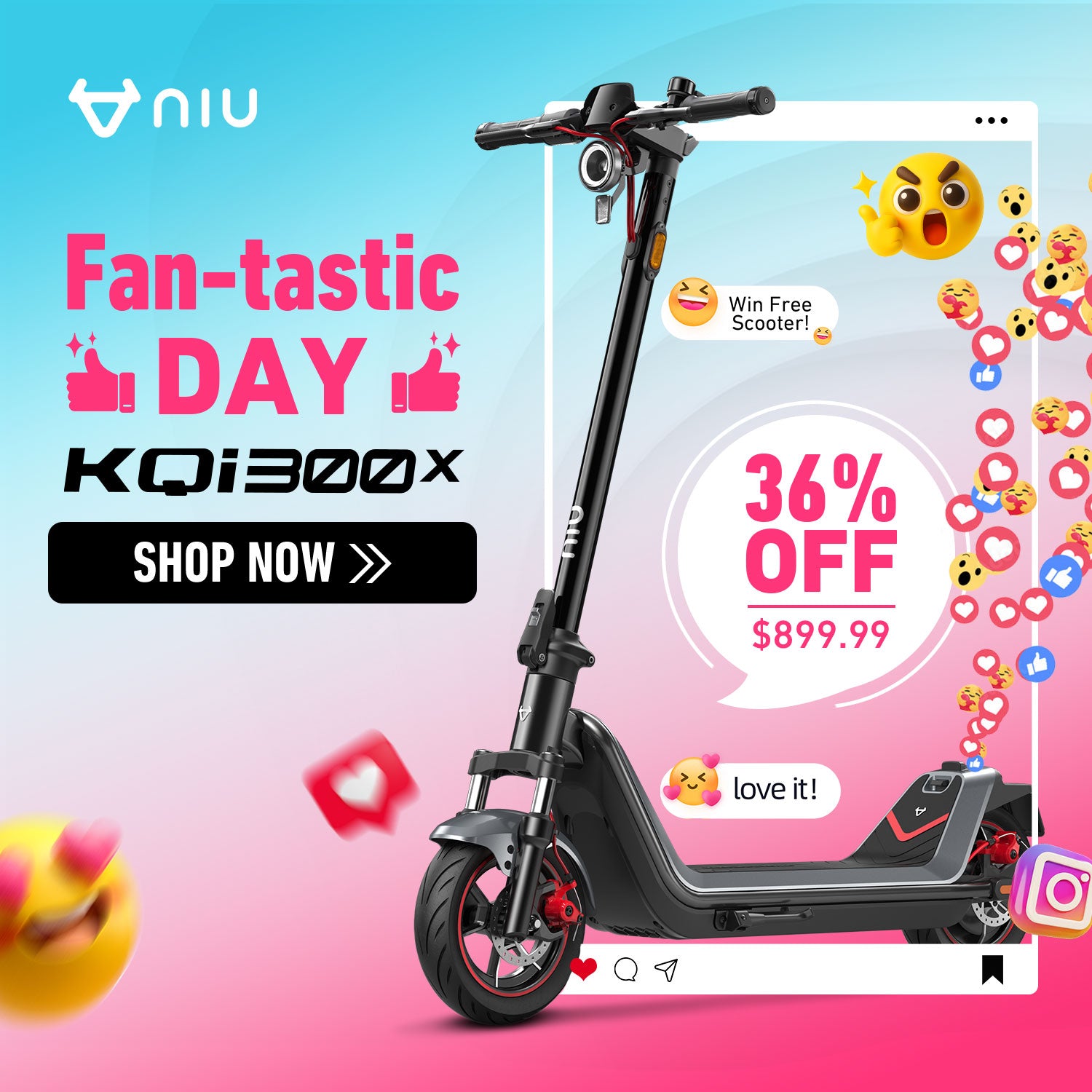 NIU KQi 300X All-Terrain Suspension Electric Scooter 25km/h | Range 60km